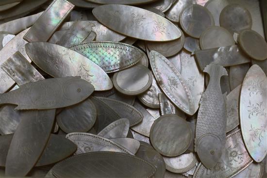 A quantity of mother of pearl counters